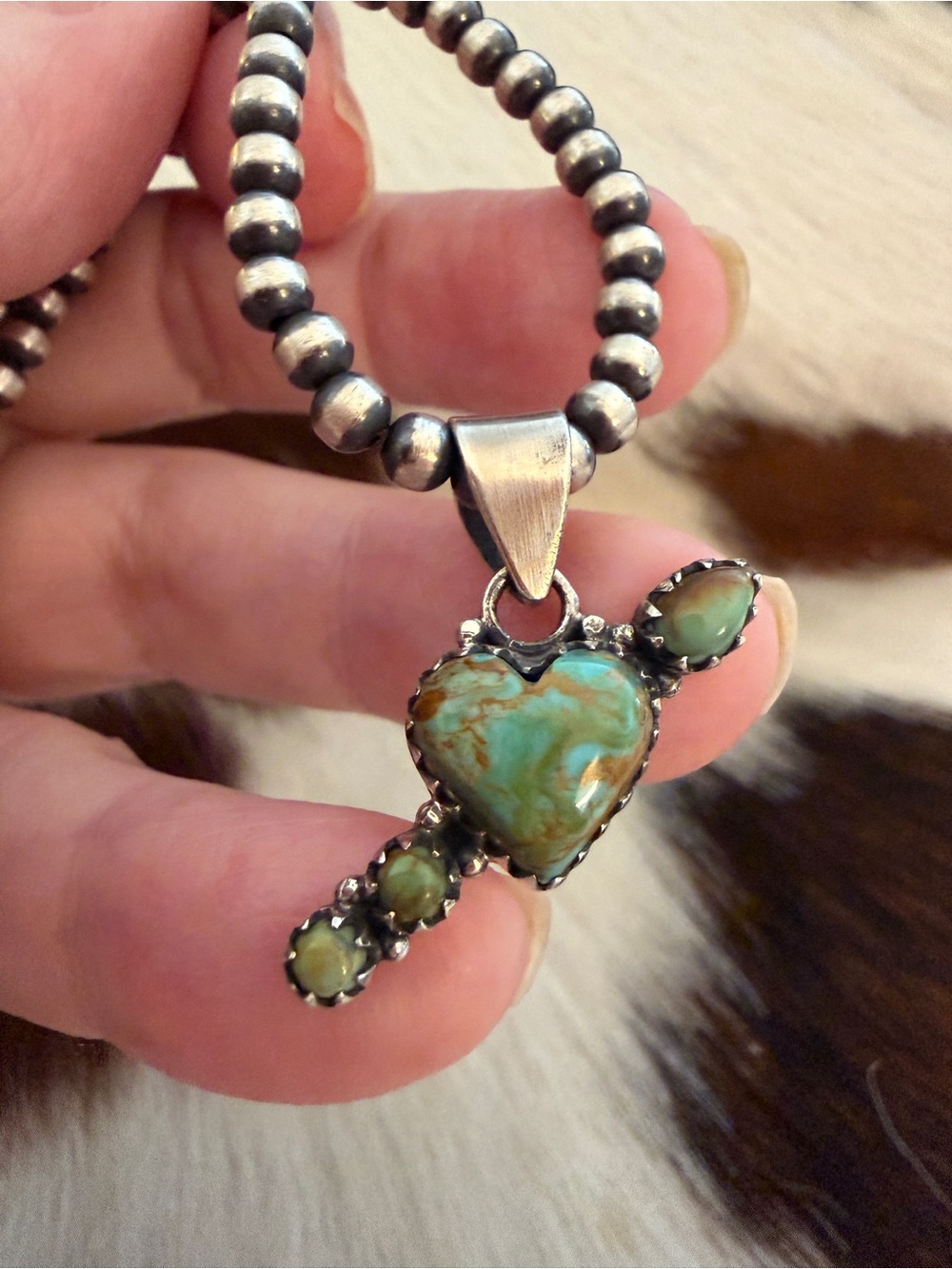 ❤️ Kingman Turquoise 4-Stone Heart Sterling Silver Pendant – 6.8mm Bail